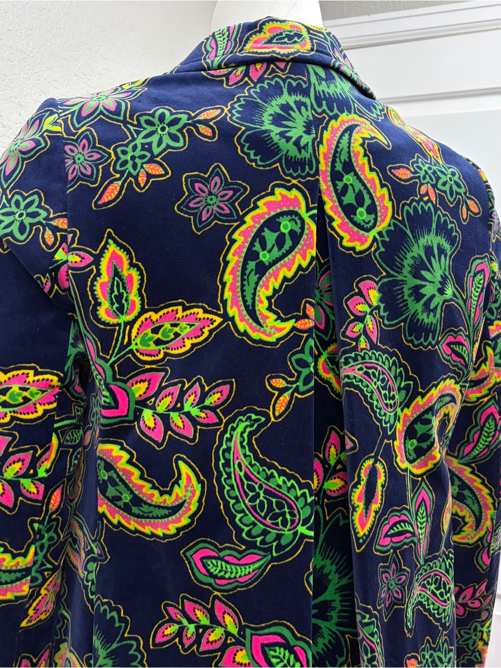Boden Navy Long-Sleeve Paisley Velvet Floral Button Coat - Size 14 - Picture 8 of 14